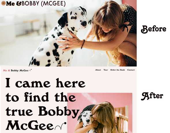 Before and after of Home page of Me & Bobby McGee