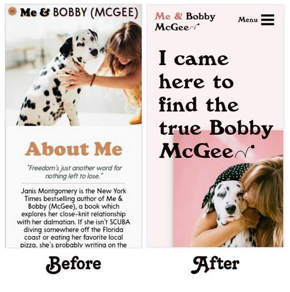 Before and after view of mobile view of Me & Bobby McGee