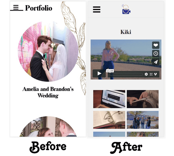 Before and after of Storto Productions' Portfolio page